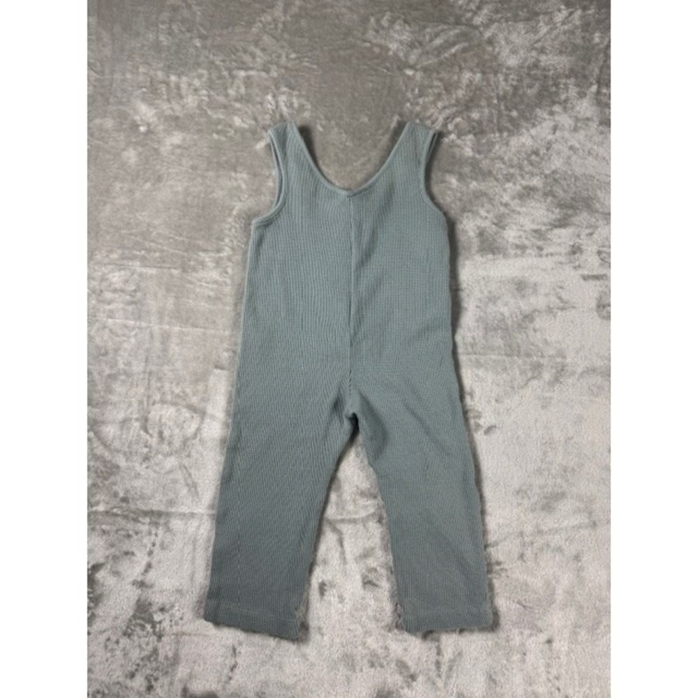 Zara Jumpsuit Unisex 2-3Y Waffle Knit Thermal Button Front Sage Green‎ Romper - Picture 5 of 6